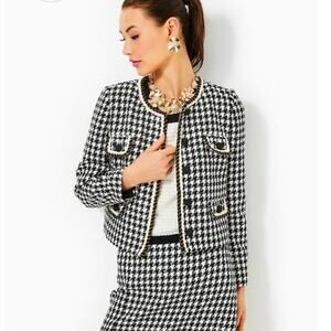 NWT Lilly Pulitzer Corvina Boucle Jacket Noir Houndstooth Sequin Boucle Size 6